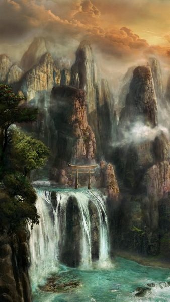 hình nền thác nước ở làng ninja