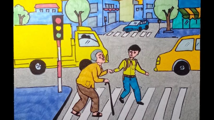 Vẽ tranh đề tài an toàn giao thông đi đúng làn đường