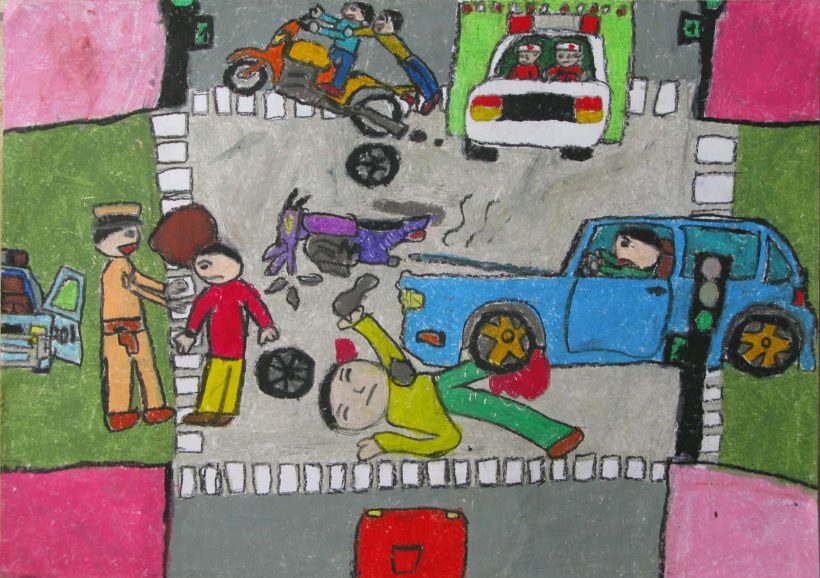 Vẽ tranh đề tài an toàn giao thông không gây tai nạn