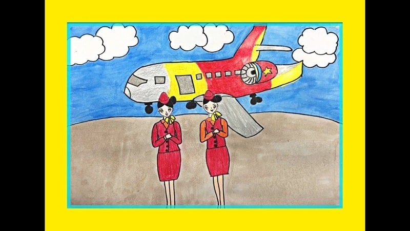 vẽ tranh đề tài ước mơ của em làm tiếp viên hàng không