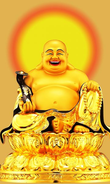Hình ảnh Phật Di Lặc cười tươi tỏa ánh hào quang