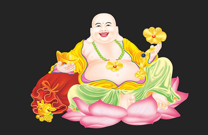 Hình ảnh Phật Di Lặc ngồi trên tòa sen tranh vẽ