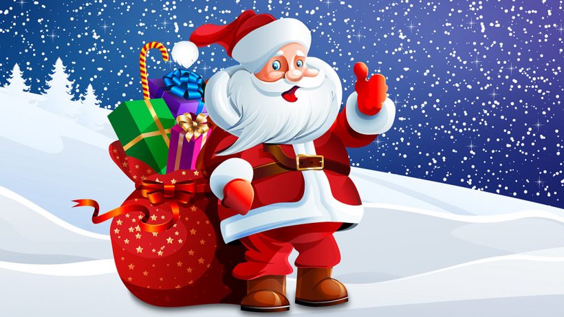 Hình ảnh ông già Noel hoạt hình dễ thương và túi quà