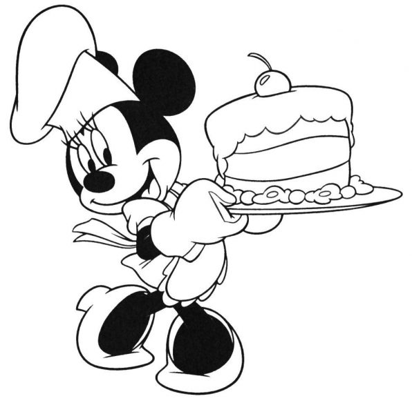 Tranh tô màu cho bé 3 tuổi chuột mickey và bánh sinh nhật