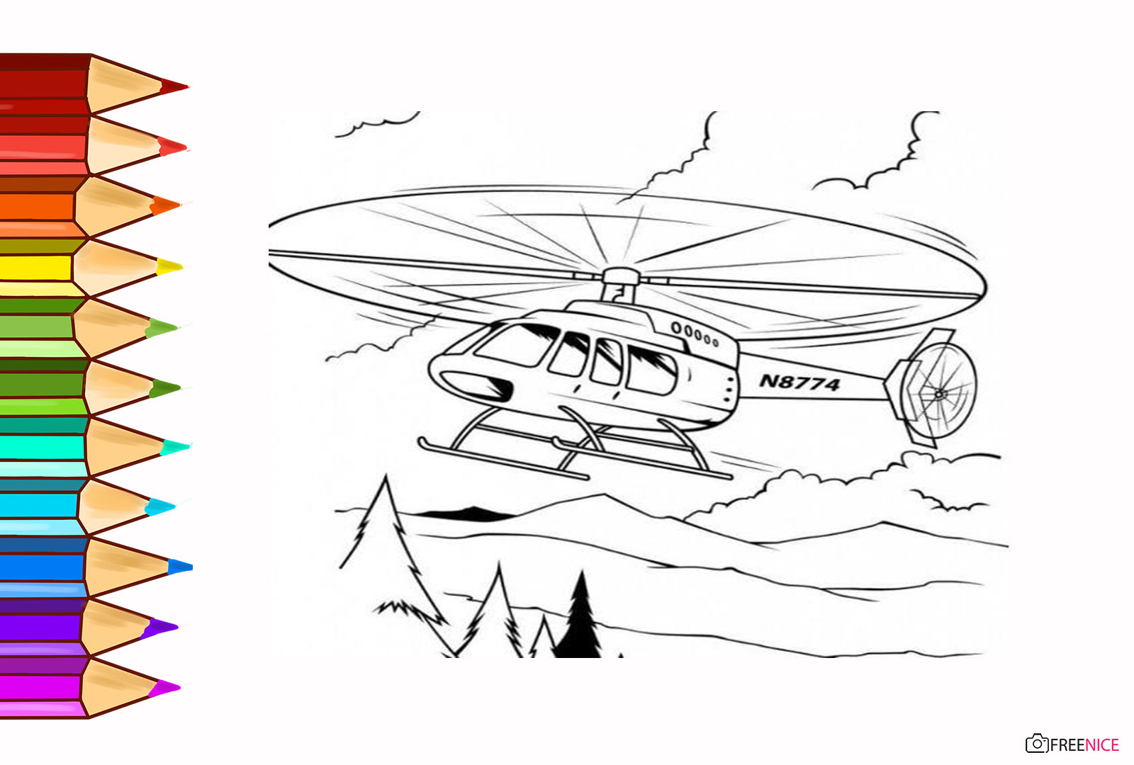 Tranh tô màu máy bay trực thăng đẹp cho bé tập tô