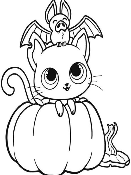 Tranh tô màu quả bí ngô và con mèo Halloween