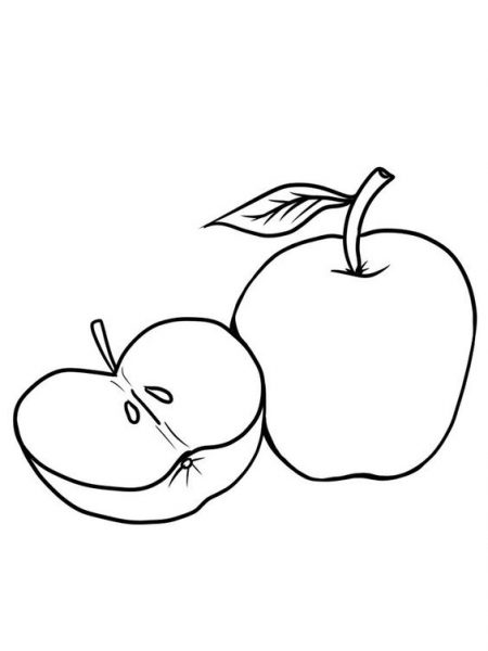Tranh tô màu quả táo và nửa quả bên cạnh