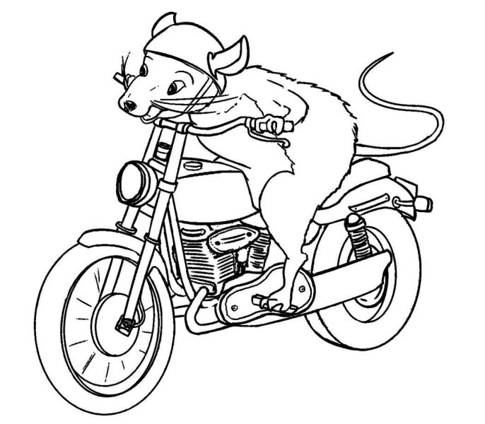 Tranh tô màu xe máy và chú chuột