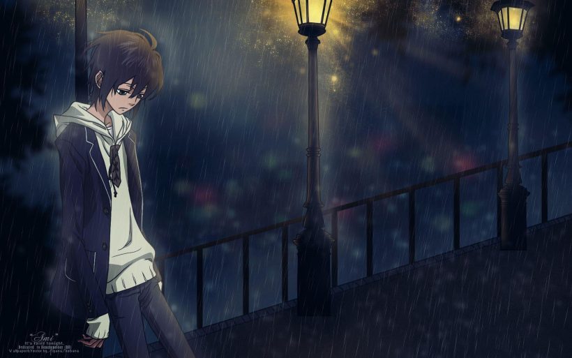 hình ảnh anime buồn nam dưới bóng đêm