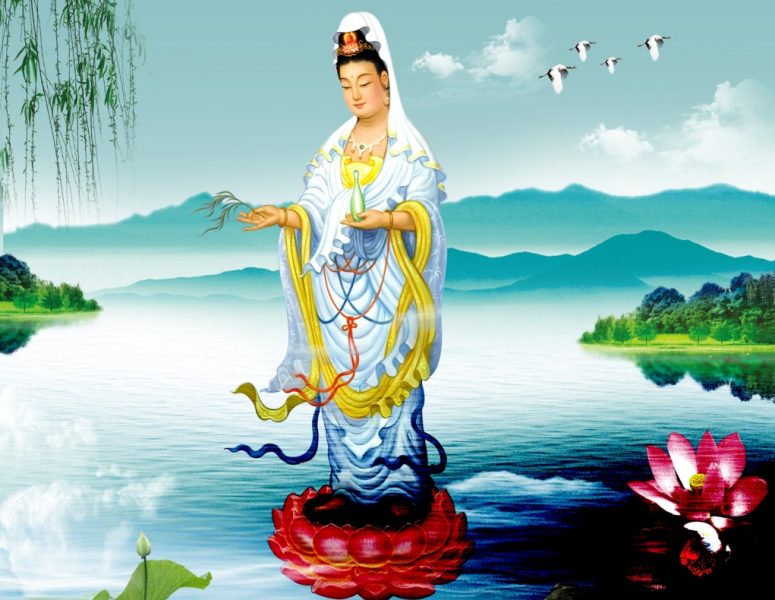 Hình ảnh Đức Phật Quan Thế Âm Bồ Tát đứng trên đài sen