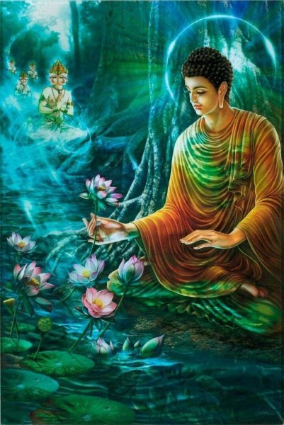 Hình ảnh Đức Phật bên hoa sen