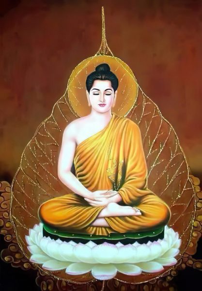 Hình ảnh Đức Phật bên lá bồ đề