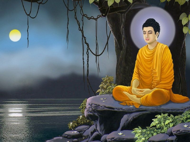 Hình ảnh Đức Phật ngồi bên hồ nước
