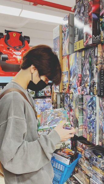 Hình ảnh trai đẹp che mặt mặc áo xám