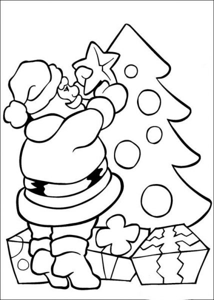 Tô màu ông già Noel đang trang trí cây thông