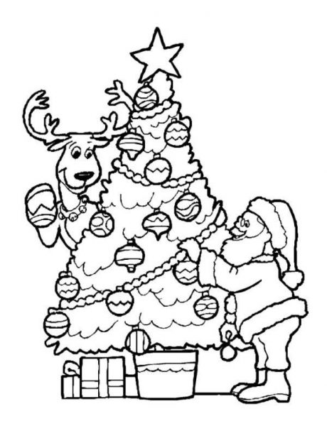 Tô màu ông già Noel và cây thông được trang trí