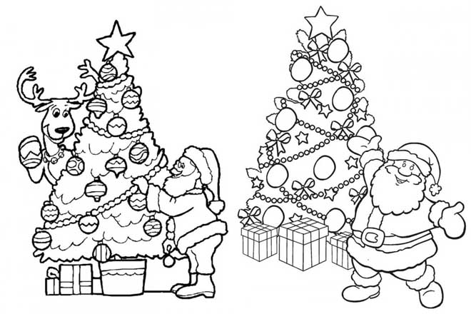 Tô màu ông già Noel và cây thông