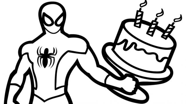 Tranh siêu nhân người nhện cầm bánh gato