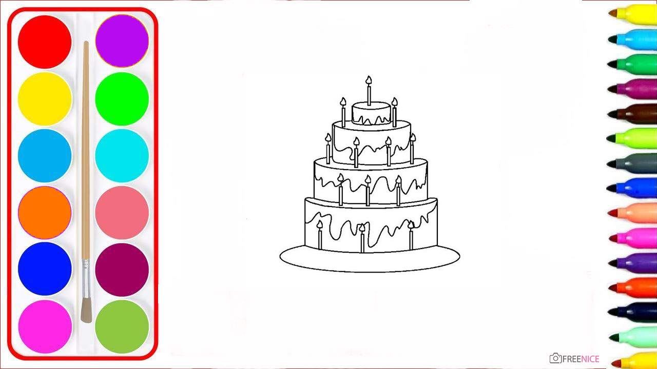 Tranh tô màu bánh sinh nhật dành tặng cho bé tô màu