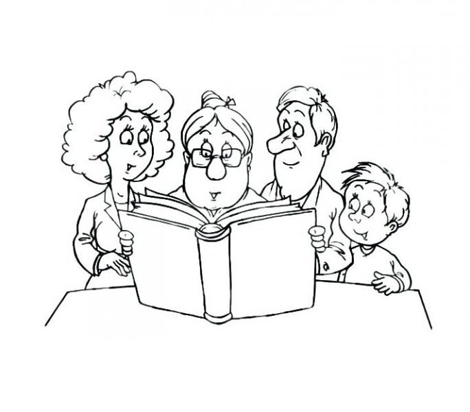 Tranh tô màu gia đình cùng đọc sách