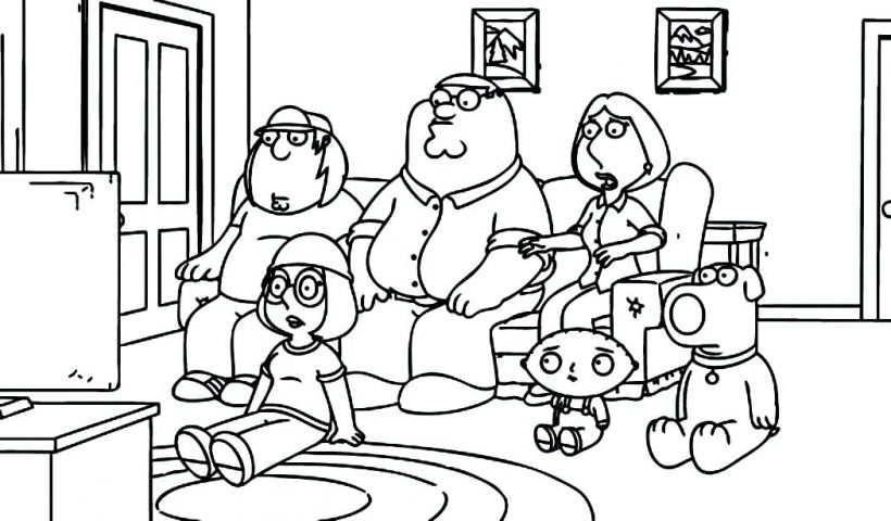 Tranh tô màu gia đình đang xem truyền hình