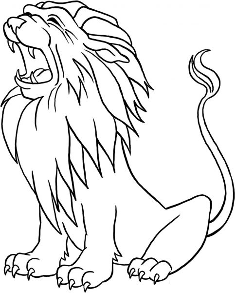 Tranh vẽ sư tử đang há miệng gầm