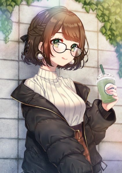 anime girl đeo kính dễ thương, cute