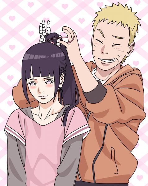 hình ảnh Naruto quan tâm cột tóc cho Hinata