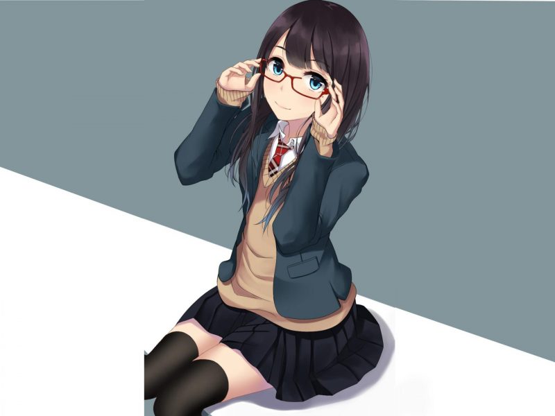 hình ảnh anime girl đeo kính học sinh