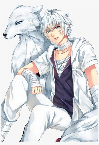 hình ảnh anime tóc bạch kim và con sói