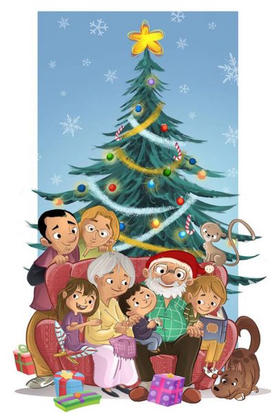 tranh vẽ đề tài gia đình đón Noel
