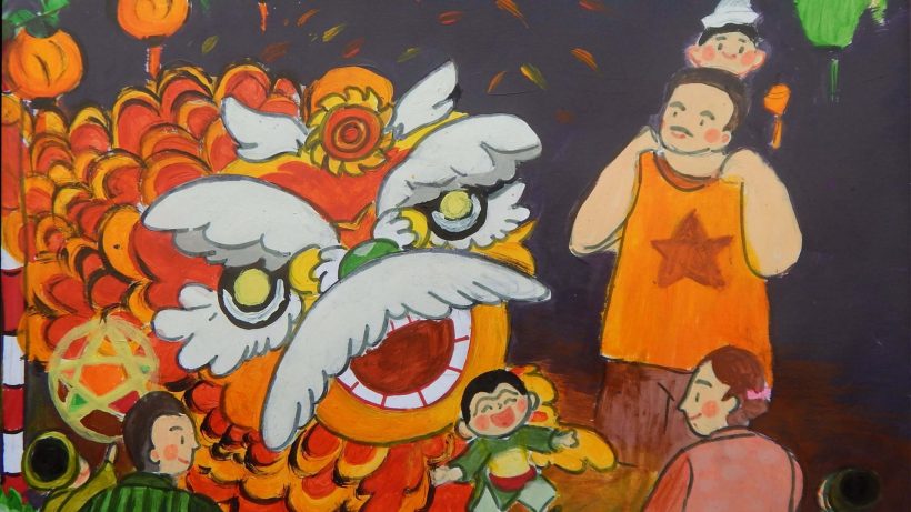 vẽ tranh đề tài trung thu - múa lân