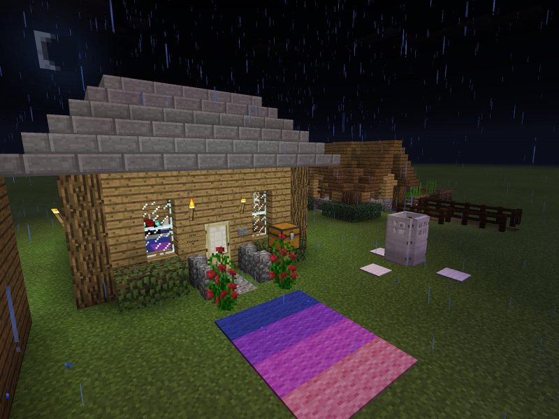 Hình ảnh Minecraft 3D hình ảnh một ngôi nhà trong đêm