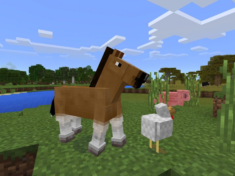 Hình ảnh Minecraft 3D với chú ngựa ngộ nghĩnh