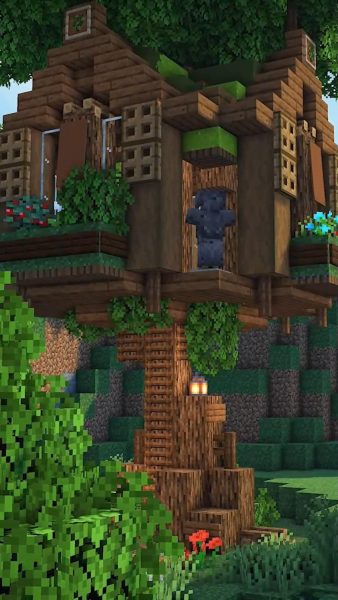 Hình ảnh Minecraft 3D xuất sắc với công trình nhà trên cây