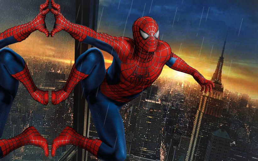 Hình ảnh Spider Man bám vào toà nhà