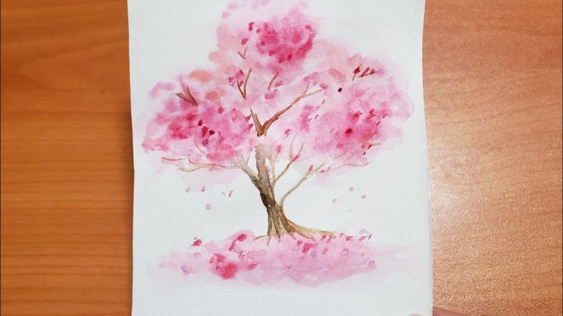 Hình vẽ hoa Anh Đào, cách vẽ hoa Anh Đào bằng màu nước