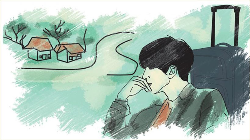 Hình vẽ người đàn ông đi làm xa quê