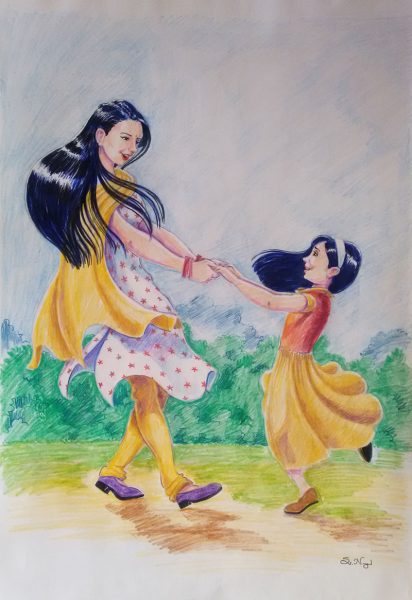 Vẽ tranh về mẹ cùng con vui chơi