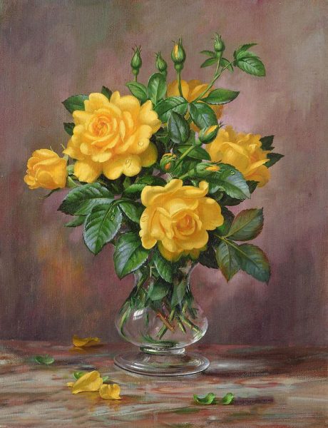 Tranh vẽ hoa hồng vàng đẹp bung nở sắc hoa