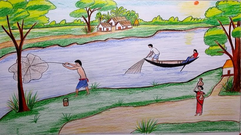 Vẽ tranh đề tài cuộc sống quanh em của người dân làng chài