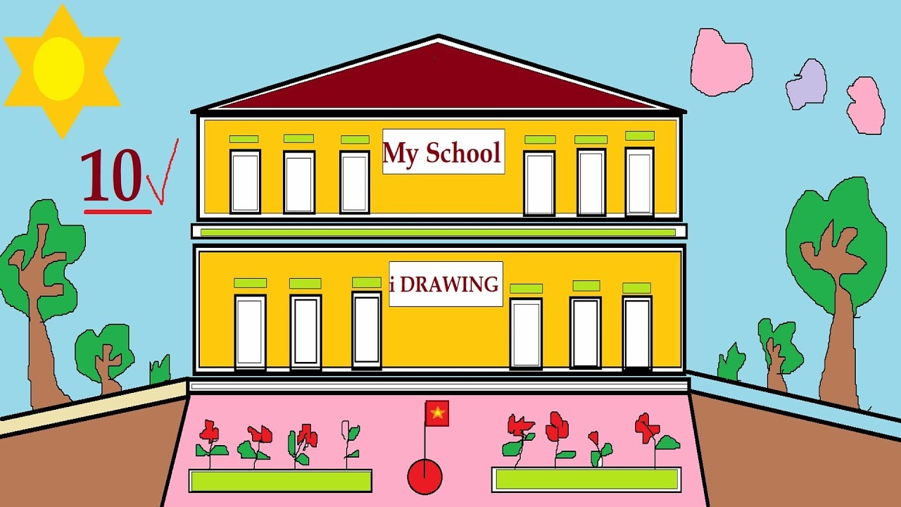 Vẽ Tranh Ngôi Trường Của Em  Vẽ Ngôi Trường  How To Draw My School and  Coloring for children  YouTube