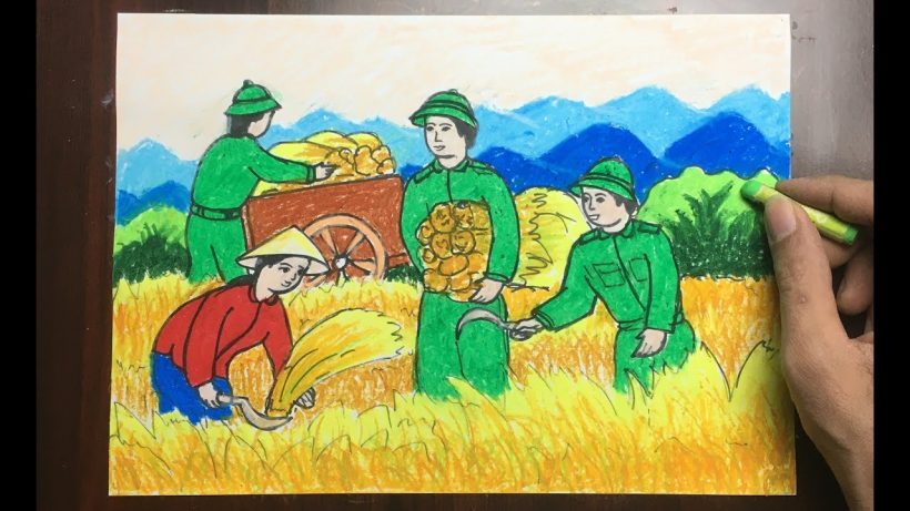 Vẽ tranh đề tài tự chọn tự do bộ đội giúp dân