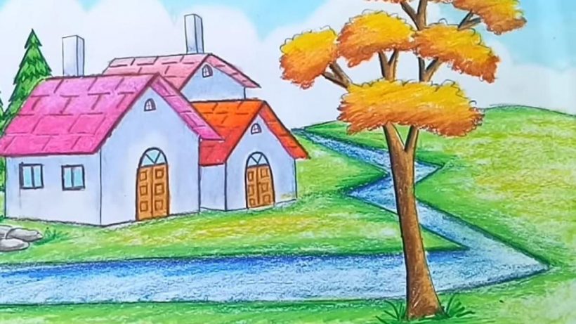 Vẽ tranh đề tài tự chọn tự do ngôi nhà và cây