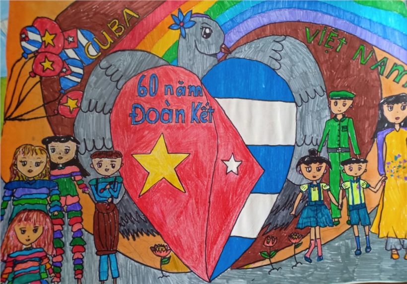 Vẽ tranh tình hữu nghị Việt Nam và Cuba 60 năm thiết lập quan hệ ngoại giao