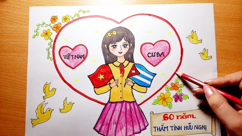 Vẽ tranh tình hữu nghị Việt Nam và Cuba đẹp tuyệt