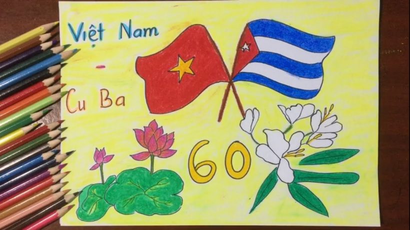 Vẽ tranh tình hữu nghị Việt Nam và Cuba đượm sắc quốc hoa