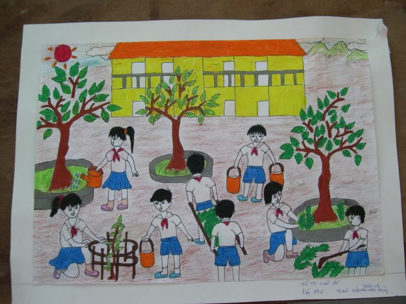 Vẽ tranh về đề tài học tập yêu môi trường trường học