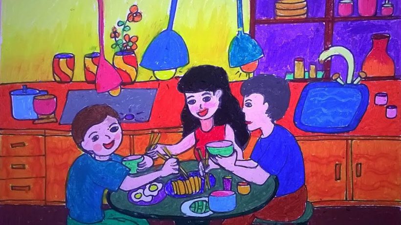 Vẽ tranh về mẹ trong không khí bữa cơm gia đình