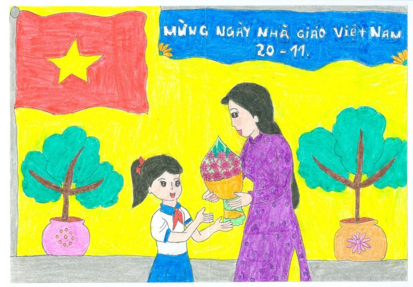 Về tranh về nhà giáo Việt Nam đóa hoa tăng cô